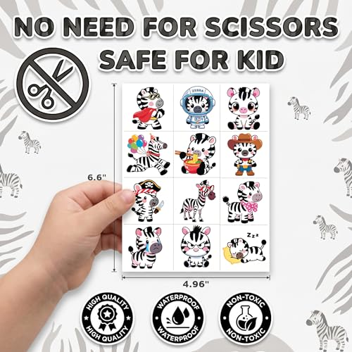 96 PCS Zebra Temporary Tattoos for Kids - Party Favors