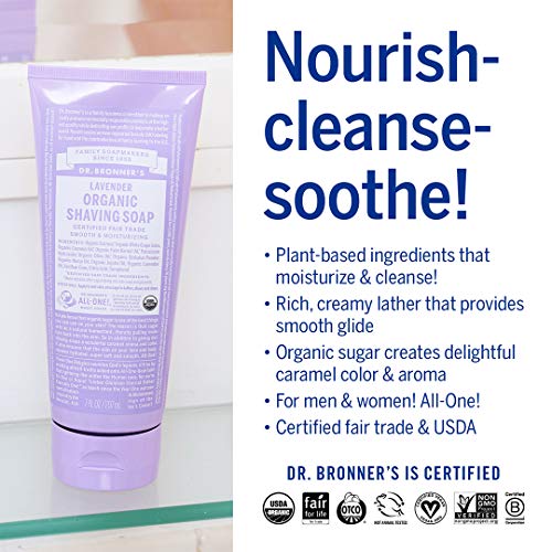Dr. Bronner's Organic Shaving Soap? (Lavender, 7 Ounce)? Moisturizing Shave Soap for Men & Women? Certified Organic Sugar & Shikakai? For Face, Underarms & Legs