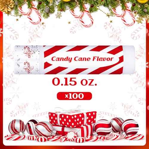100 Pack Christmas Lip Balms Bulk Christmas Candy Peppermint Cane Scented Holiday Flavor Lip Balm Gifts Xmas Party Gifts Bulk Xmas Items Stocking Stuffers for Women Men Staff Employee (Candy)