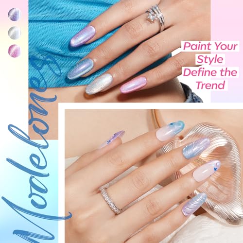modelones Cat Eye Gel Nail Polish Set Lunar Whorl 6 Colors Glitter Manicure