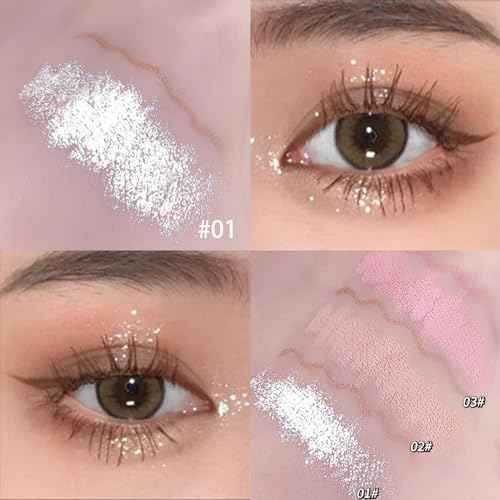 3PC Dual Ended Makeup Highlighter Pen, Glitter & Matte Nude Pink EyeLiner & Eyeshadow, Liquid Contour Liner 2 in 1 Eye Make Up Stick, Mulit-Funtional Long Lasting Lying Silkworm Pencil Set