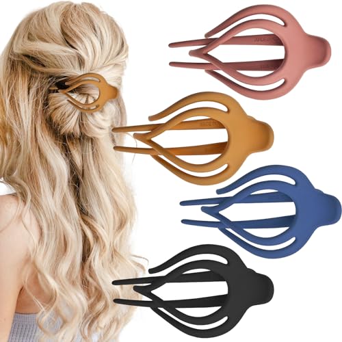 4 PACK French Concord Flat Hair Clip Claw No Slip Grip Hair Claw Clips Alligator Hair Barrettes Strong Hold Banana Hair Jaw Clips Hair Accessories for Women Girls (Style 1)