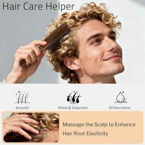 Nylon Hair Brush for Men, Mens Slick Back Hair Brush with Stiff Bristles & Wooden Walnut Handle for Thick & Fine Hair Smoothing, Detangling, Styling, Beard Straightens