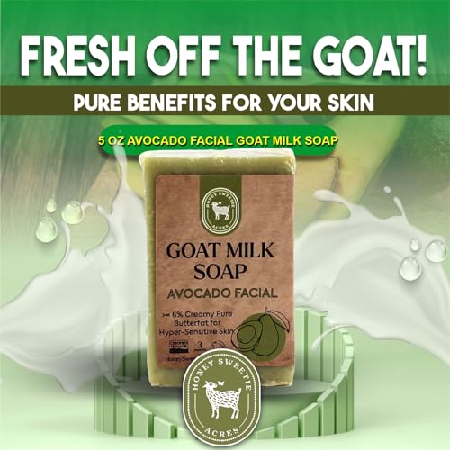 Honey Sweetie Acres Fresh Off The Goat All Natural Moisturizing 3 Oz Avocado & Goat Milk Facial Cleansing Bar ? Handcrafted, Eco-Friendly ? Made in USA