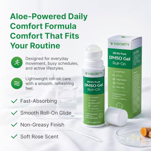 Vigority 99.9% Pure DMSO Roll-On Gel with Aloe Vera & Botanicals - 3.53 oz