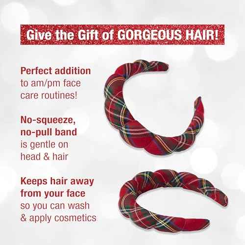 Conair Spa Tartan Headband & Detangle Cushion Brush 2pk Set - spa headband for washing face - Bubble headband - Makeup headband - GRWM headband - gifts for teen girls - stocking stuffers