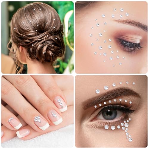 4 Sheets Face Gems Sticker, Self-Adhesive Glitter Rhinestone Face Jewels, Mini Hair Nose Eyes Nail Makeup Sticker for Festivals Parties- Silver(2mm 2.5mm 3mm 4mm)