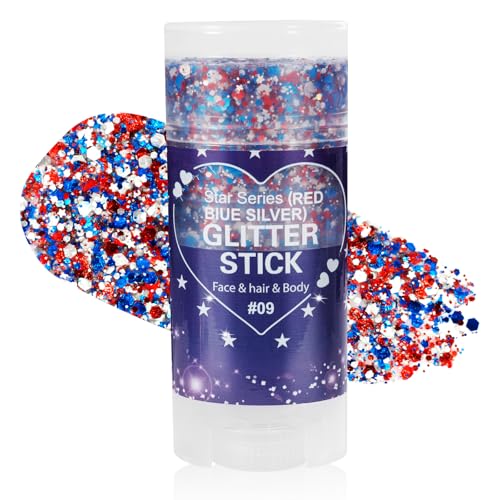 Mysense Red White Blue Patriotic Glitter Stick for 4th of July