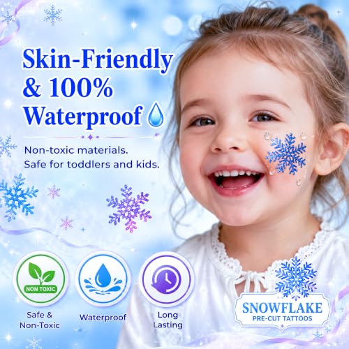 Blue Snowflake Temporary Tattoos for Kids, 96 PCS