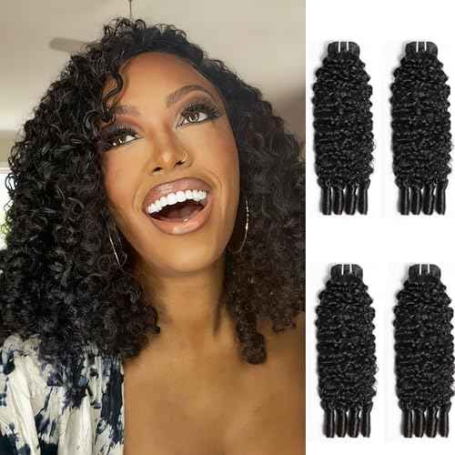 Burmese Curly Bundles Human Hair 4 bundles 100% Unprocessed Quick Weave 3c4a Water Wave with Spiral Curly End Real Human Hair Extensions Natural Color (12 12 12 12 inch)