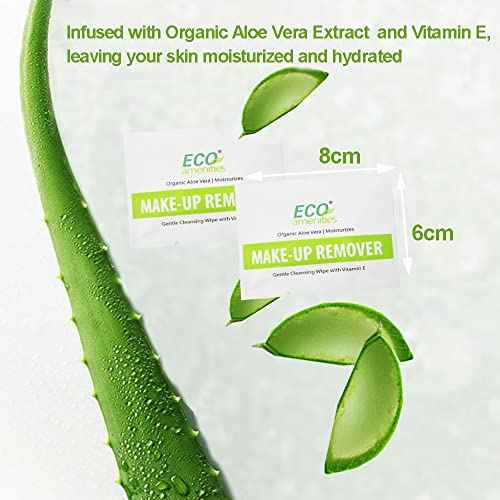 ECO amenities Makeup Remover Wipes Aloe Vera & Vitamin E - 540 Count Individually Wrapped Packets - Unscented Fabric Face Cleansing - Bulk Makeup Wipes for Hotels & Motels
