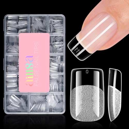 AILLSA 450PCS Short Square Nail Tips for Daily Nail Art - Bulk False Nails