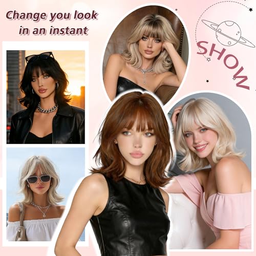 Haloo Blonde Bob Wig with Bangs 14 Inch Shoulder Length
