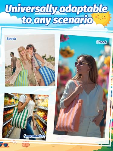 Paterr 6-Pack Striped Canvas Tote Bags for Beach & Shopping