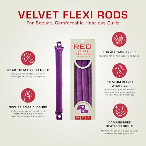 Red by Kiss Velvet Flexi Rods Heatless Curlers 3/4" (4 Count)