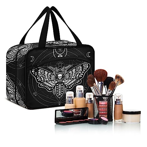 MNSRUU Hanging Toiletry Bags for Women Travel, Gothic Black Skull Moth Toiletry Organizer Portable Travel Toiletry Bags Clear Wash Bags Makeup Bag Cosmetic Bag