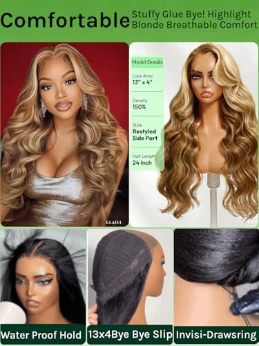 KLAIYI 13x4 Honey Blonde Body Wave Glueless Lace Front Wig 18"