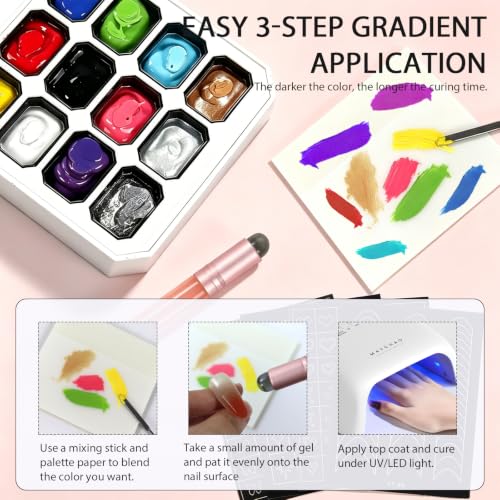 12 Color Gradient Pat Gel Polish Palette Kit with Silicone Applicator