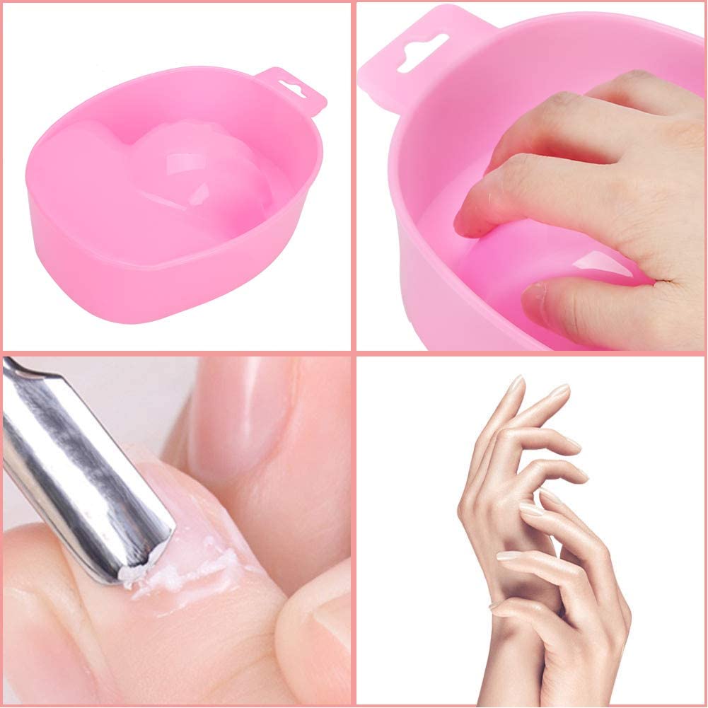 5Pcs Nail Art Soak Bowl Plastic Nail Polish Remover Tray Manicure Pedicure Nail Care Tool, Pink