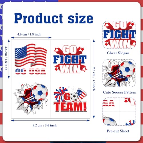 HOWAF USA Soccer Temporary Tattoos - 40Pcs Pre-Cut