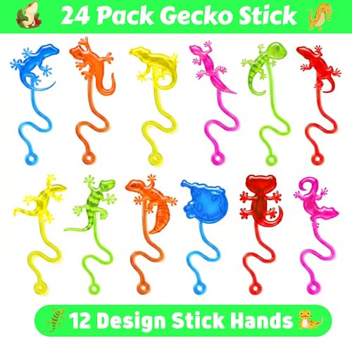 48 Pcs Gecko Reptile Party Favors - Stick Hands & Tattoos
