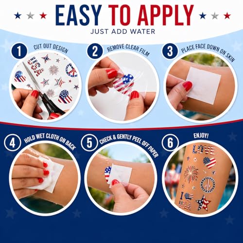 4th of July Temporary Tattoos - 70+ Patriotic Designs, 4 Sheets