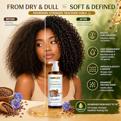 ATAMAZE Pure Flaxseed Gel for Hair & Skin - Hydrating Curl Defining Gel