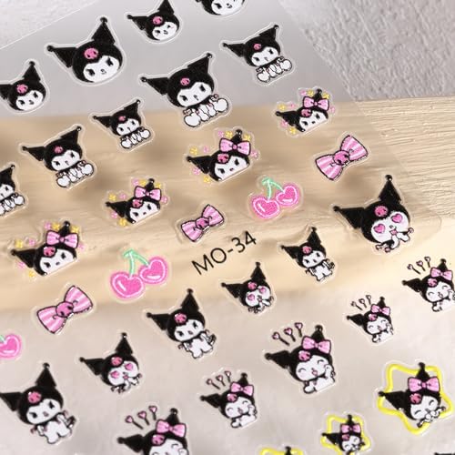 4 Sheets 5D Anime Cartoon Nail Stickers Cute Nail Art Stickers - Relief Flowers Rabbit Clouds Camellia Butterfly Wishing Bottle Nail Decals for Press on Nails Self Adhesive Decorations