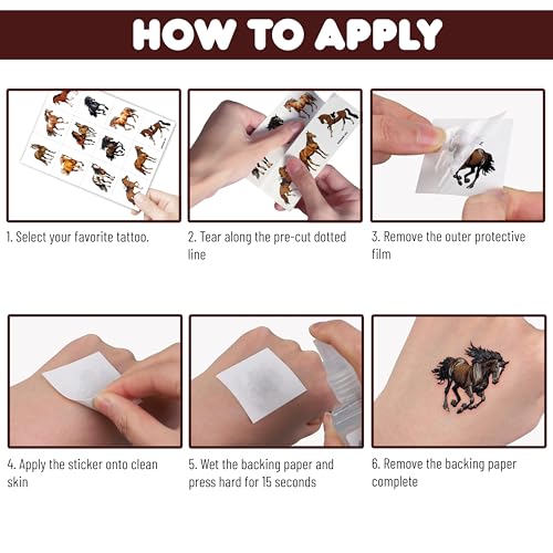 96 PCS Horse Temporary Tattoos for Party Favors
