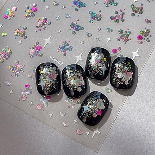 Summer Nail Art Stickers - 5D Embossed Self-Adhesive Glitter Sequins