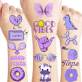 Purple Temporary Tattoos - 76 Pieces, 8 Sheets Waterproof