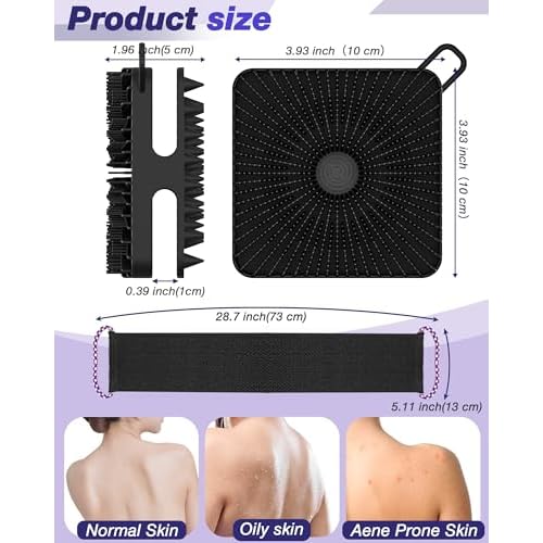 Manmihealth Dual-Sided Silicone Body Scrubber Scalp Massager & African Bath Sponge Net Set, 2-in-1 Silicone Shower Shampoo Brush Africa Wash Net Combination, Lather Well,Strong Exfoliating(Black+Pink)