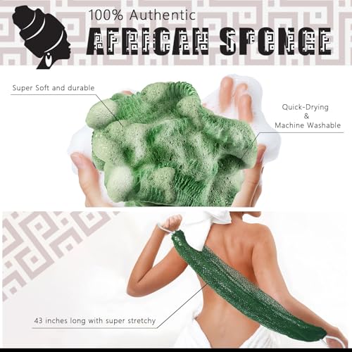 African Net Sponge Authentic with Knots - African Exfoliating Net Sponge with Handles for Body Scrubber Exfoliator - Real Africa Back Wash Bath Sponges for Shower Machine Washed & Bathing Accessories