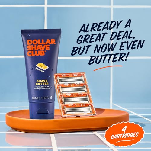 Dollar Shave Club | 4 Blade Razor Refills (4 Pack) and Shave Butter 3 ounce | Swift Rinse Blades for Longer and Thicker Hair | Razors for Men