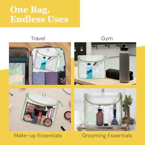 ReZip TSA Approved Travel Toiletry Bag with Hanging Loop, Travel Quart Bag? Reusable Clear Makeup bags with zipper, Clear Pouch for Travel Essentials, Cosmetic | BPA-Free, Machine Washable - Sage