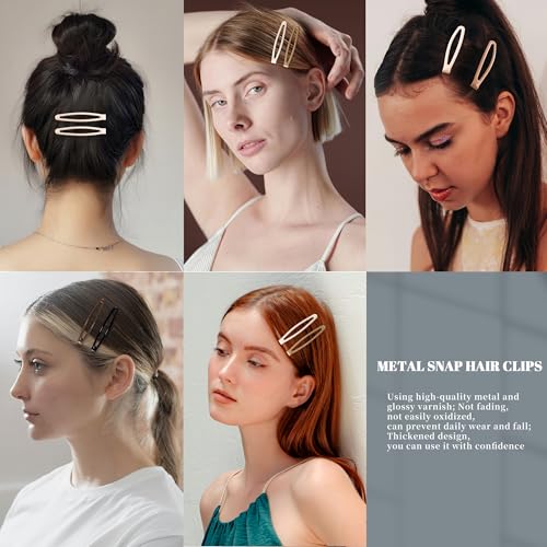 16 PCS Non-Slip Snap Hair Clips for Women - Black, Brown, Beige