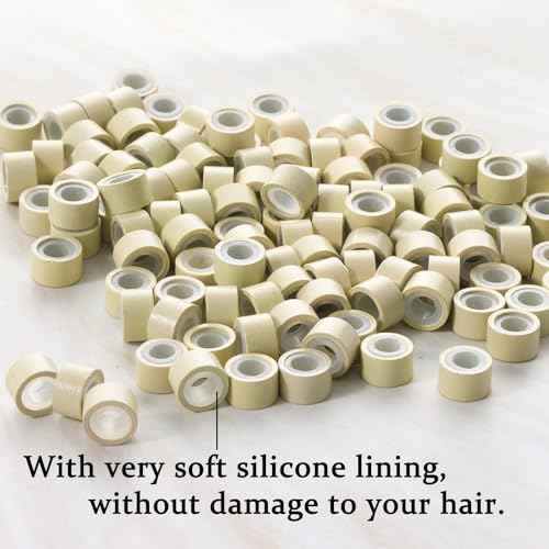 4mm-300pcs Hair Tinsel Beads,Silicone Lined Micro Rings,MicroLink Beads for Hair Extensions,Blonde