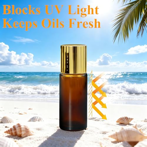 Rose Quartz Roller Bottles for Essential Oils - 50ml Amber Glass (2-Pack)