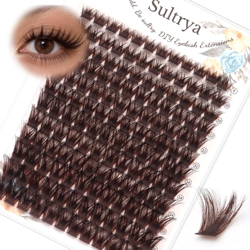 Sultrya Chestnut Brown C Curl Lash Clusters 144PCS - Natural Fluffy Volume Eyelashes for DIY Extensions
