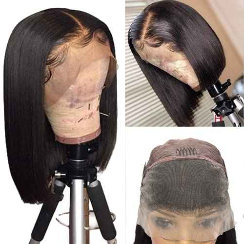 Bob Wig Human Hair 13x4 HD Lace Front Wigs Human Hair 200% Density 15A Straight Bob Wigs For Black Women Glueless Wig Pre Bleached Pre Plucked With Baby Hair (10inch)