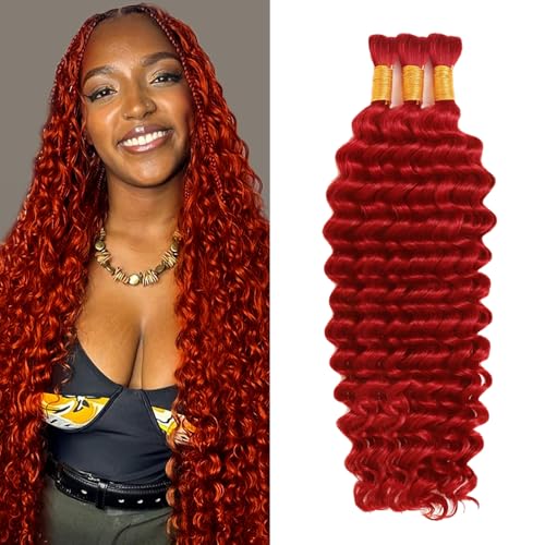 Red Boho Braid Hair Deep Wave Bulk Brazilian Human Hair