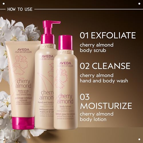 Aveda Cherry Almond Body Lotion | with Sweet Almond Oil, Cherry Blossom Extract | Sweet Floral Aroma of Tonka Bean, Certified Organic Orange, Ylang Ylang | 98% Naturally Derived*, 6.7 Fl Oz