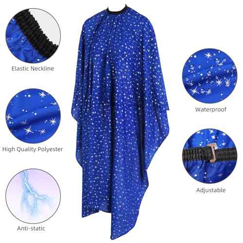 Professional Hair Cutting Cape with Neck Duster Brush, Large Size Salon Barber Cape for Men, Women and Kids(Blue with Stars)