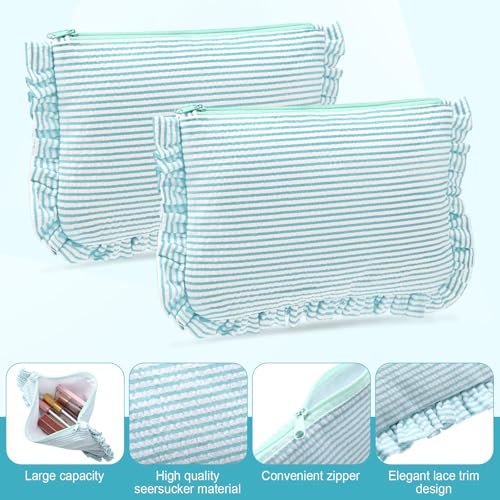 Sanwuta 6-Piece Seersucker Makeup Bag Set with Zipper - Mint Green