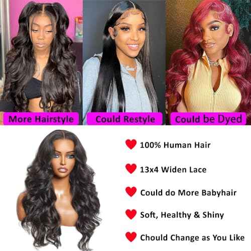 Body Wave Lace Front Wigs Human Hair 180% Density Brazilian Virgin Wig for Black Women 13x4 Middle Brown Lace Frontal Loose Wavy Wig with Baby Hair Natural Color 20in