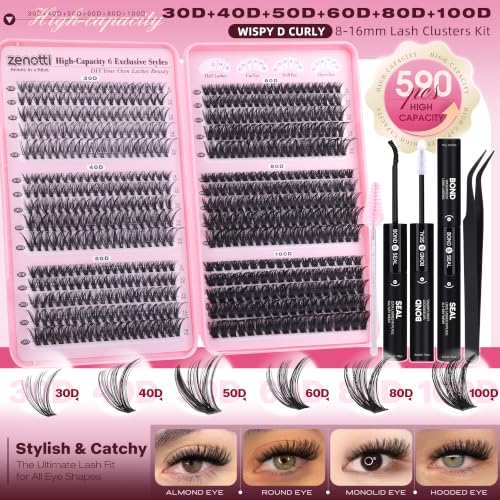 Lash Clusters Kit 590pcs with Bond & Seal - 30D to 100D
