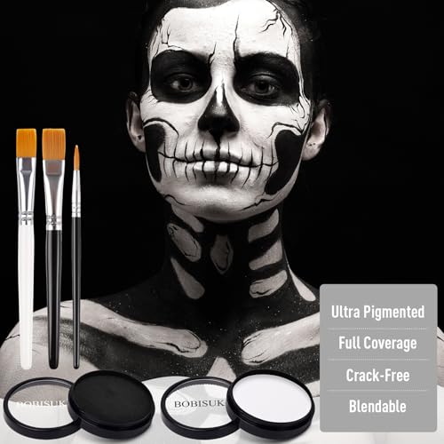 BOBISUKA Black White Face Paint Kit with Brushes