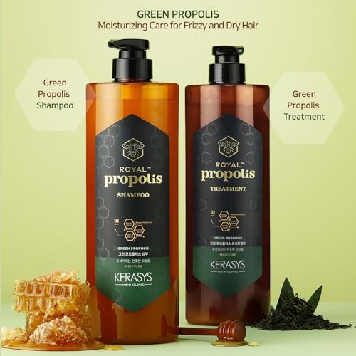 Kerasys Propolis Royal Jelly Extract Green Tea Olive Oil Shiny and Healthy Hair Propolis Green Moisture 33.8 fl oz / 1L (Shampoo + Treatment Set)