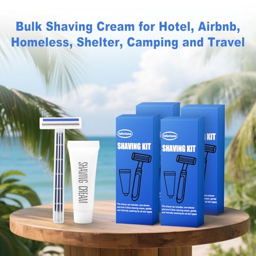 Shave Kit in Bulk Twin Blade Razors with Protective Cap,Disposable Razors in Bulk Shaving Cream for Hotel, Airbnb, Homeless, Shelter, Camping and Travel (120)