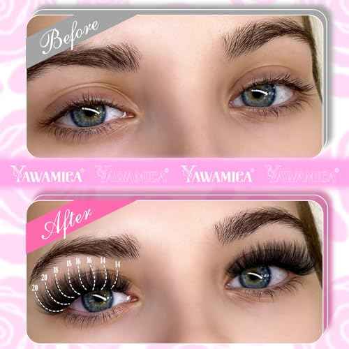 Yawamica Fluffier Lash Extension Kit Thick 200D Volume Eyelash Extension Kit 14-20mm Wispy Lash Clusters Kit D Curly Individual Lashes with Bond and Seal lash Tweezers DIY Cluster Eyelash Extensions